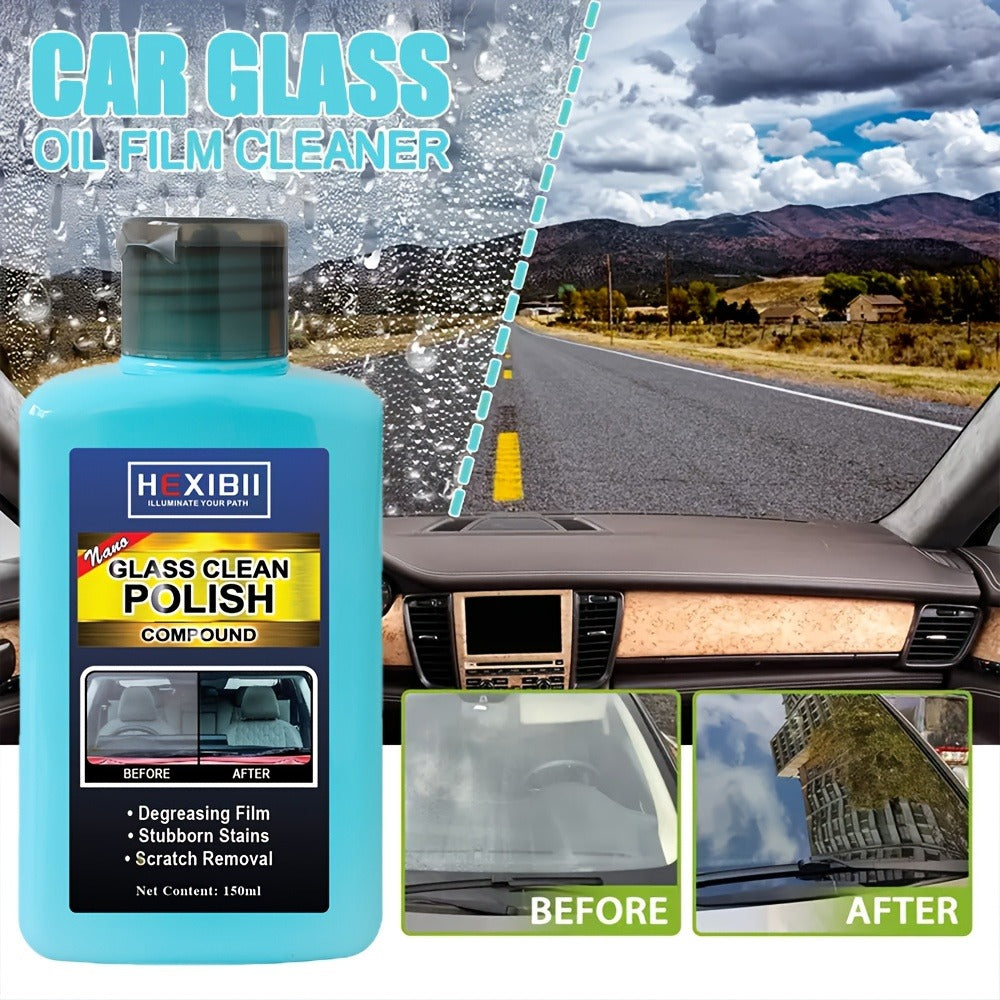 Car Glass Polish by HEXIBII, 150ml Oil-Film Cleaner Compound with Two Sponge Applicators for Windshields — image 4