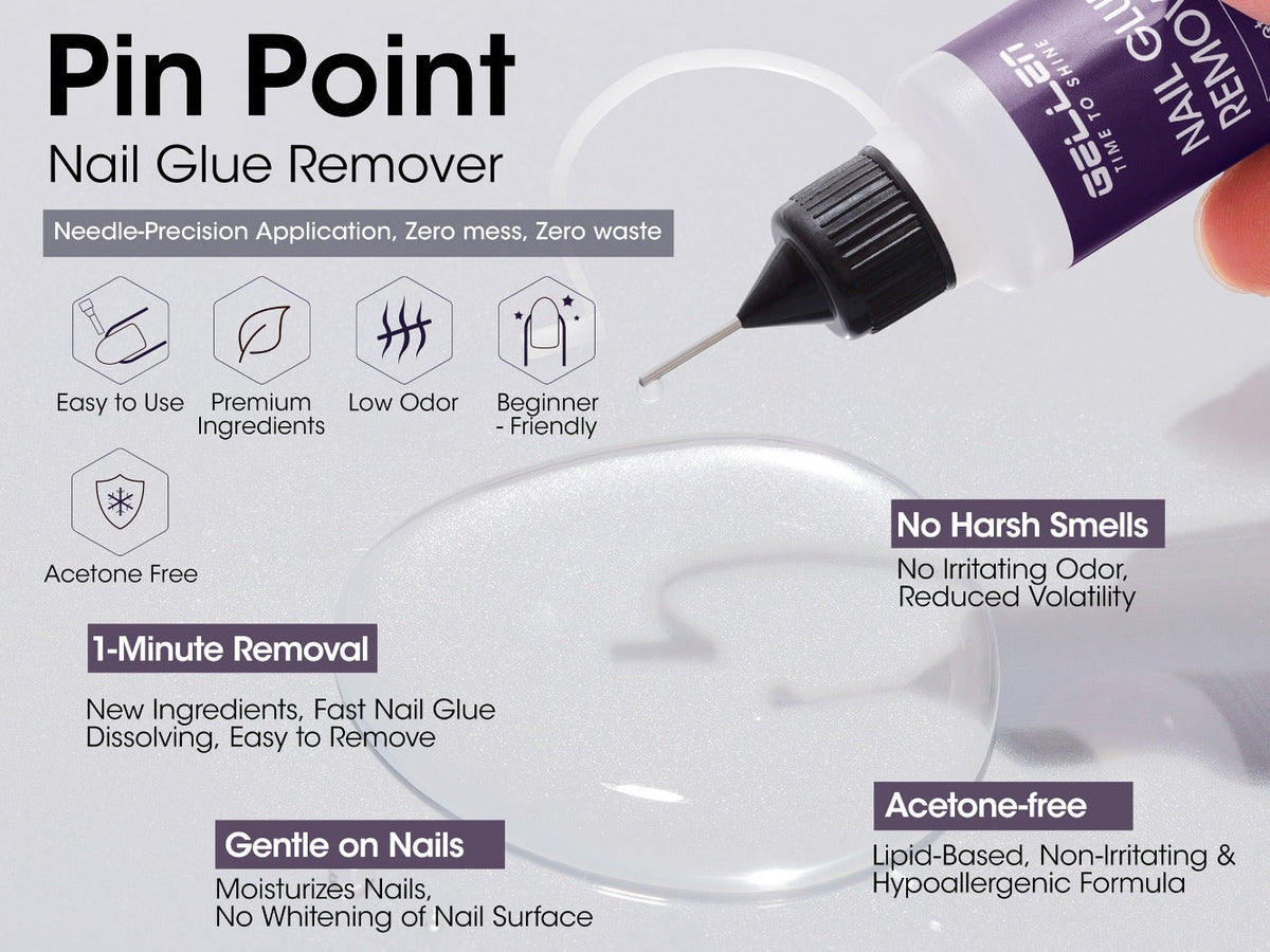 Nail Glue Remover 20ml Precision Needle Applicator Acetone Free – Fast Acting No-Mess Formula for Press On Nails Gel X Nail T