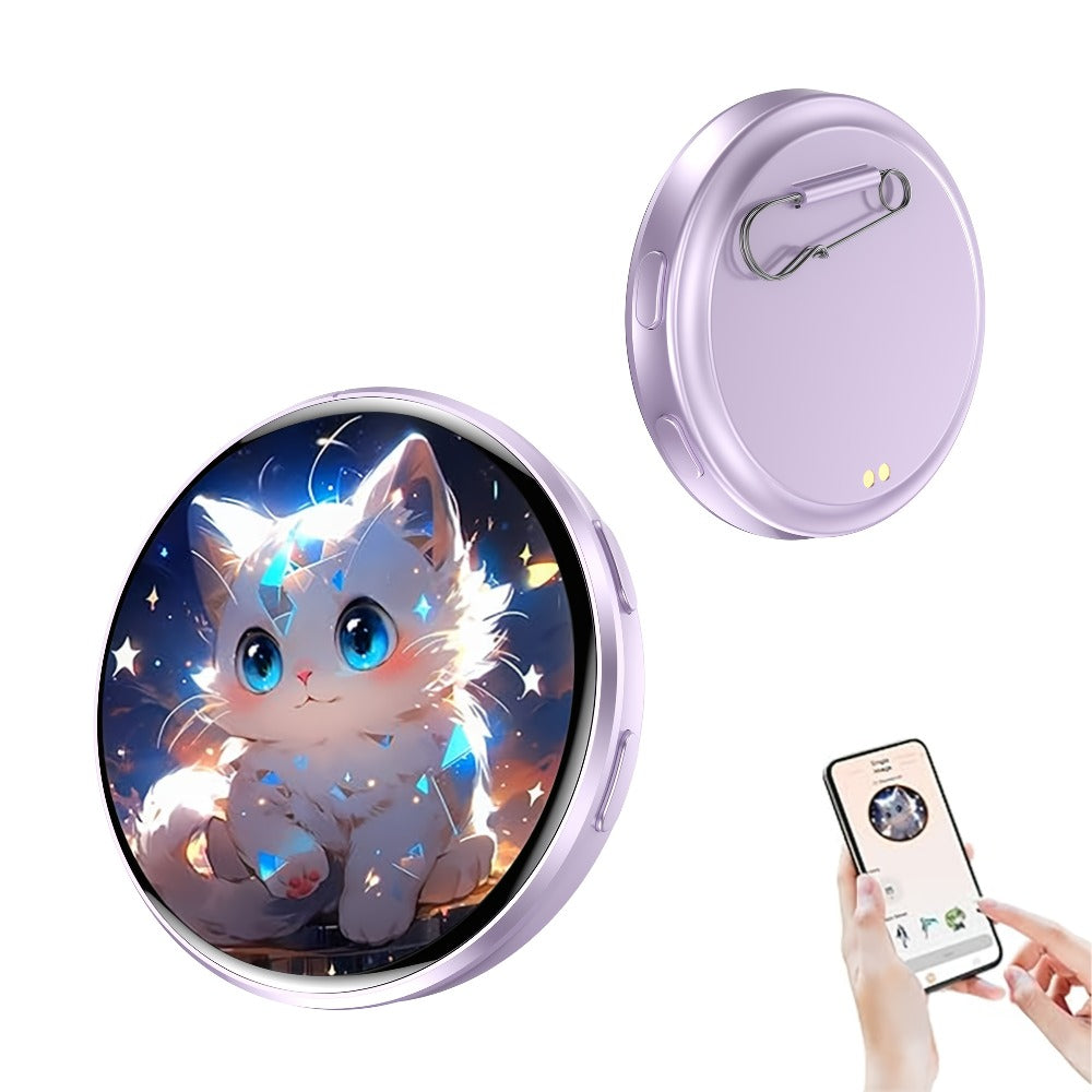 Electronic Anime Badge with Display Screen, Dynamic Touch, High Frame Rate, 600mAh Battery, Bluetooth 6.0 & USB Magnetic Char