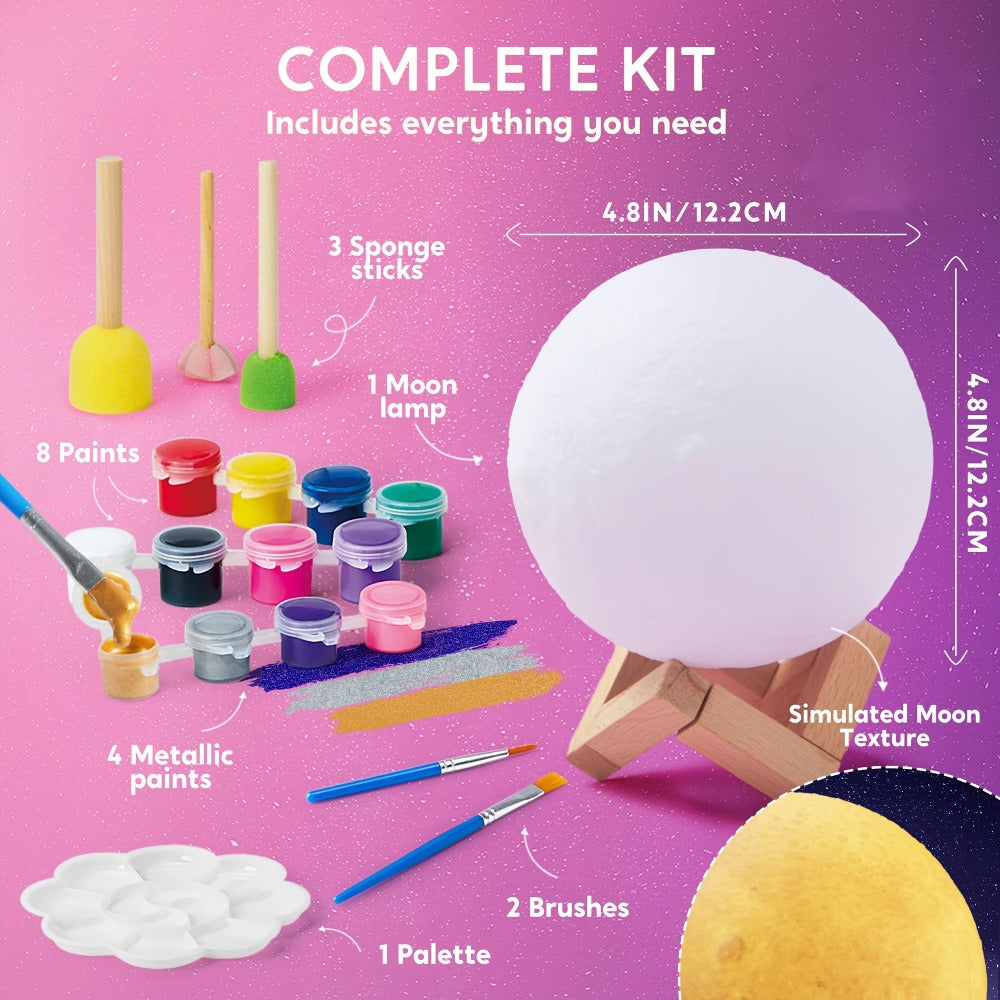 Paint-Your-Own Moon Lamp Craft Kit with 12 Colors, Four Metallic Paints, Two Brushes and Wooden Stand — image 2