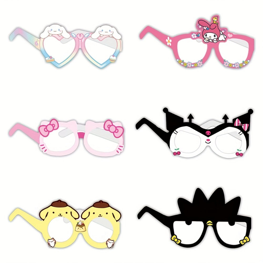 Sanrio Photo Booth Glasses Props 12 Pcs Hello Kitty Kuromi My Melody Cinnamoroll Gudetama for Parties, Celebrations and Guest