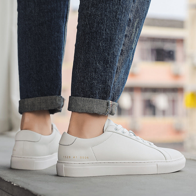 Men's Breathable Cowhide White Sneakers - Flat-Sole Trendy Trainers