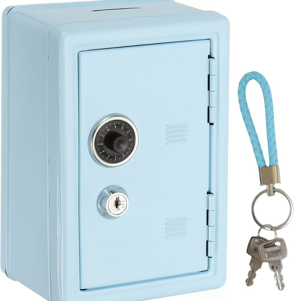 Metal Coin Bank Safe with Key and Combination Lock – Secure Steel Money Box with Removable Drawer, Coin Slot & Cash Storage f