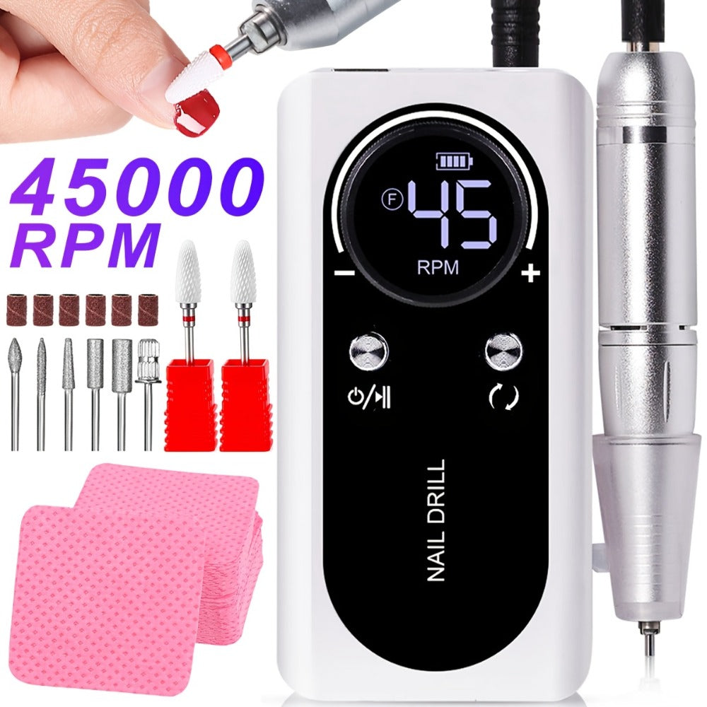 Electric Nail Drill 45000 RPM Cordless Kit with Power Display, Adjustable Speed and Three Colors — image 4