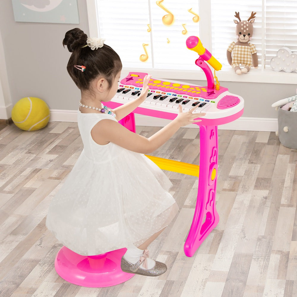 Kids Piano Keyboard Toy 31 Keys with Stool & Adjustable Microphone, Recording & Playback, Light Effects — image 7