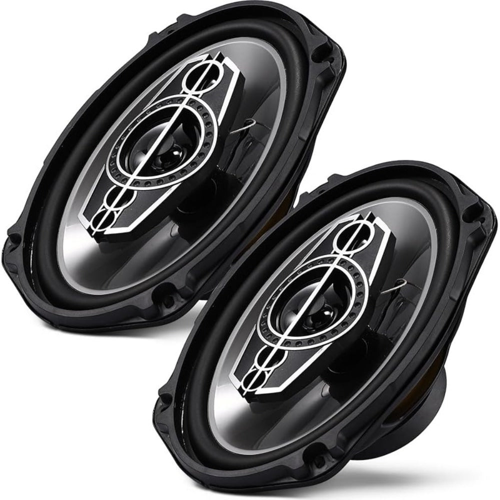Pair of 6 x 9 Inch Five-Way Coaxial Car Speakers Labeled 1000W Peak, 120W RMS and 4 Ohms with Grilles — image 3