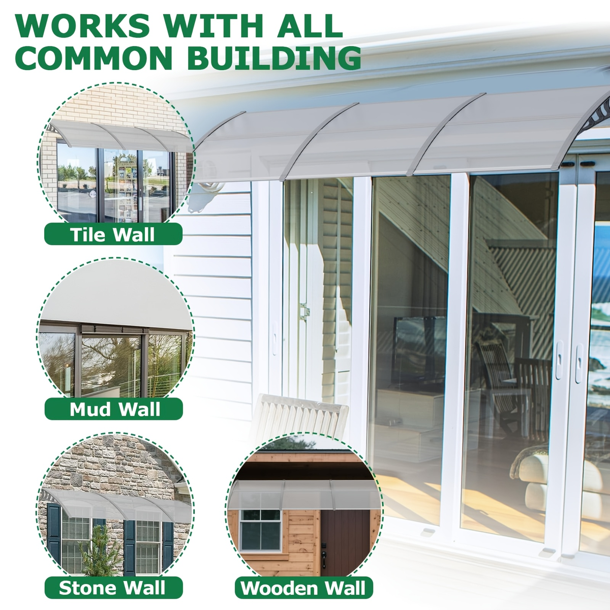 Door Awning 120"x40" Polycarbonate Canopy UPF50+ UV Rain Snow for Garden, Patio and Yard Use — image 7