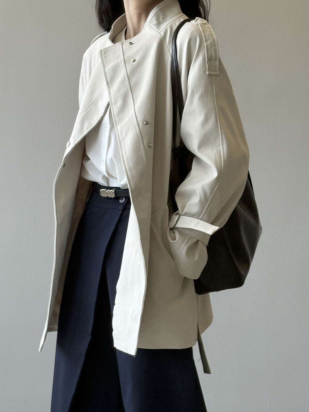 Stand Collar Trench Coat For Women Loose Casual Jacket