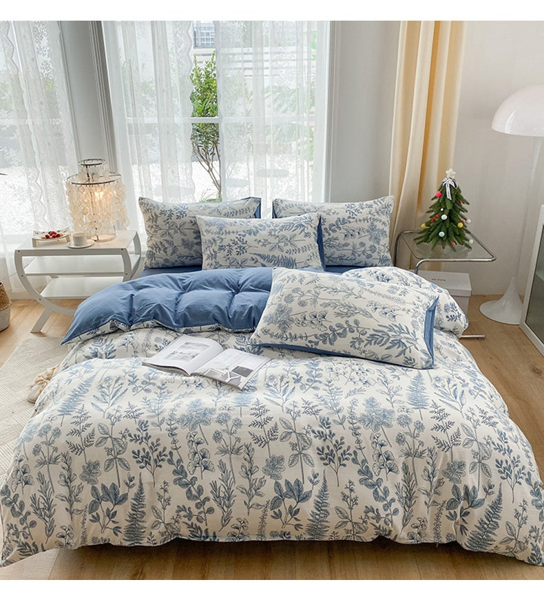 Soft Pastoral Style Double-layer Yarn Four-piece Bedding Set