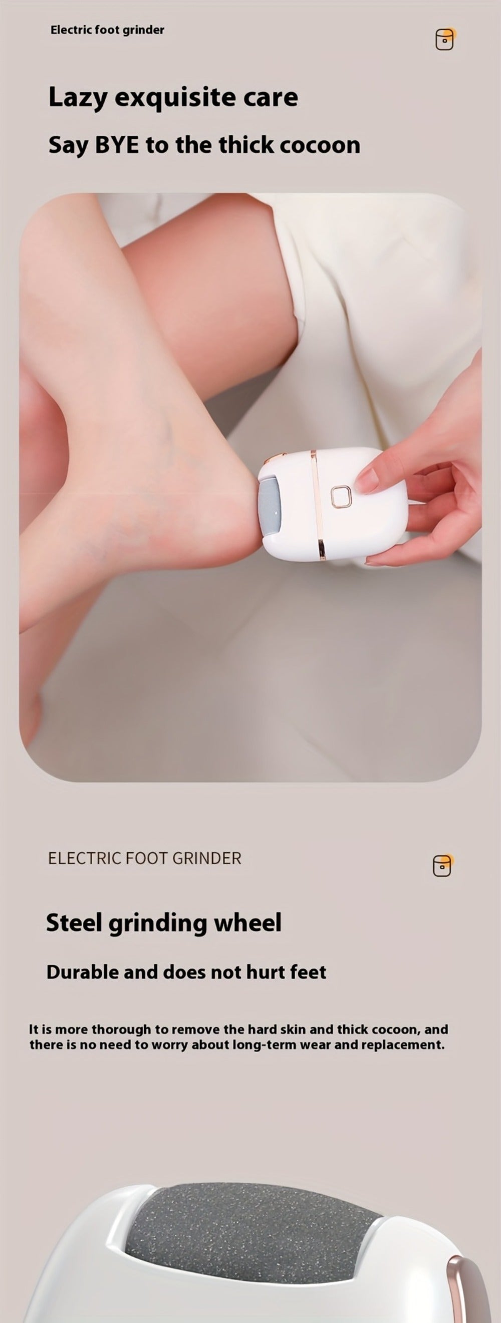 Callus Remover for Feet Electric Rechargeable Foot Grinder with 3 Grinding Heads & 2 Speed Settings – USB Portable Pedicure T