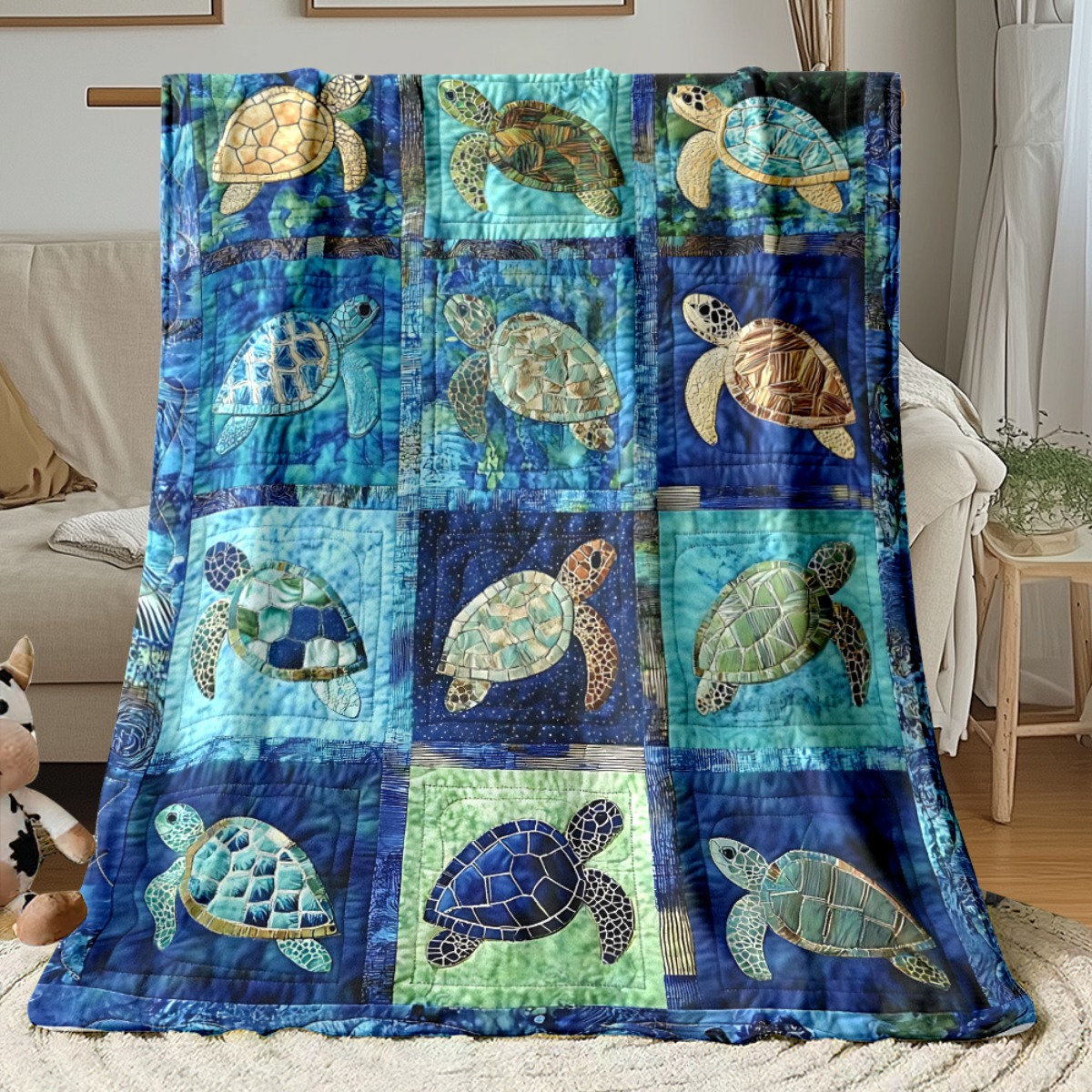 1pc Underwater Turtle Splicing Pattern Blanket- Home Furnishings Bedding Throw for Sofa Bed for Sofas, Beds and Everyday Home