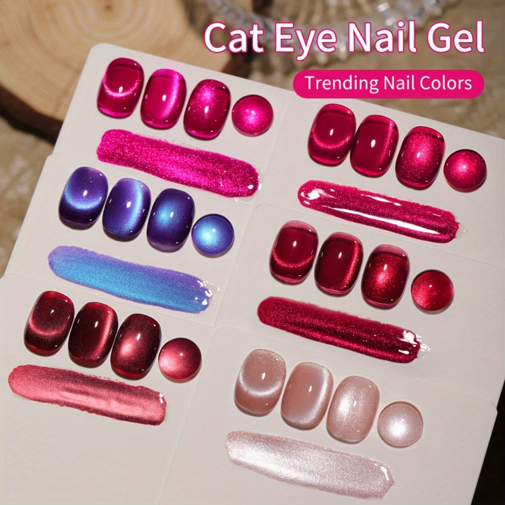Gel Nail Polish 6-Color Berry Magnetic Cat-Eye Set in Frame Bottles with Plum-to-Magenta Shades — image 2
