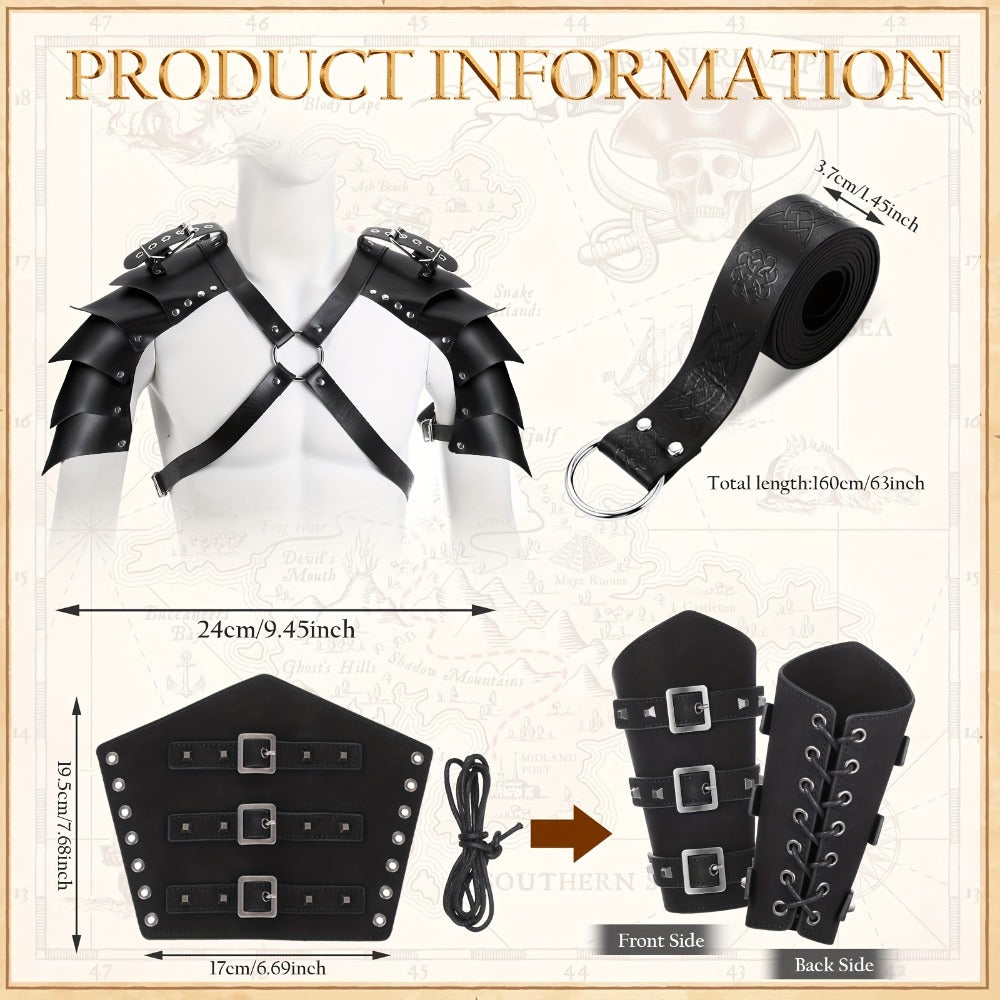 Costume Accessories 4-Piece Medieval Armor Set with Shoulder Cape, Arm Guards and Belt in Black — image 2