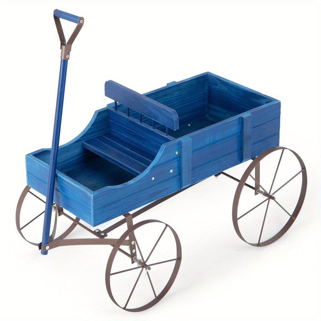 Garden Wagon Planter with Wheels – Rustic Fir Wood, 2-Section Planting Bed — image 1