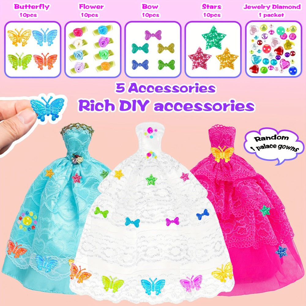 139-Piece Rose Doll Wardrobe and Accessory Case for 11.5-Inch Dolls with Dresses, Shoes and Stickers — image 3