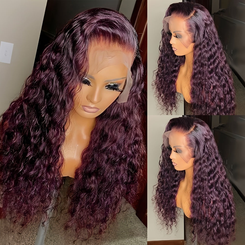 Lace Front Wig 99J Burgundy Deep Wave, 32-Inch Style with 200% Density, 13x4 Front and Four-Comb Cap — image 3