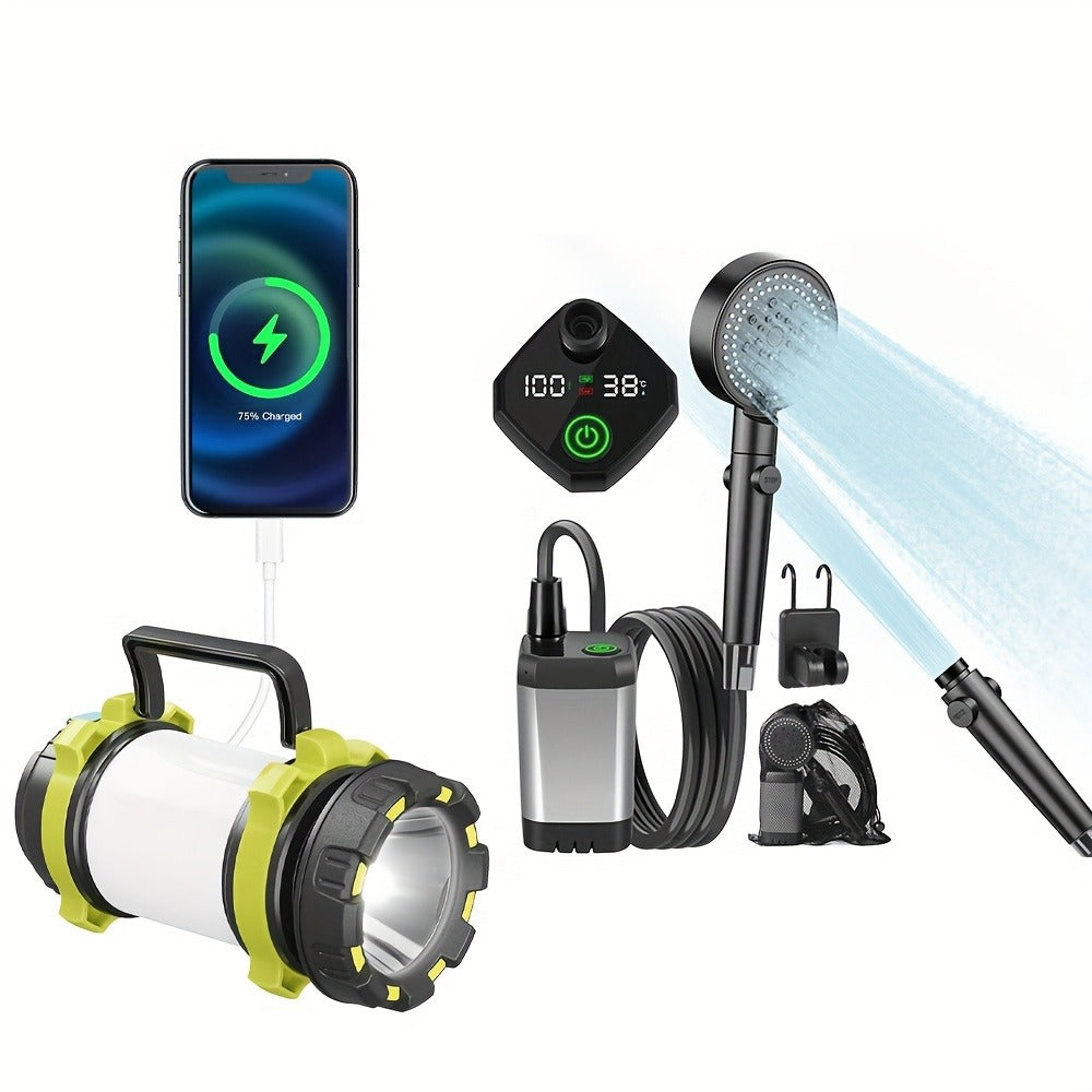 Portable Camping Shower – 6000mAh Battery, 120-Min Runtime, 6 Spray Modes, Smart Display, for Camping, Car Washing, Pet Clean