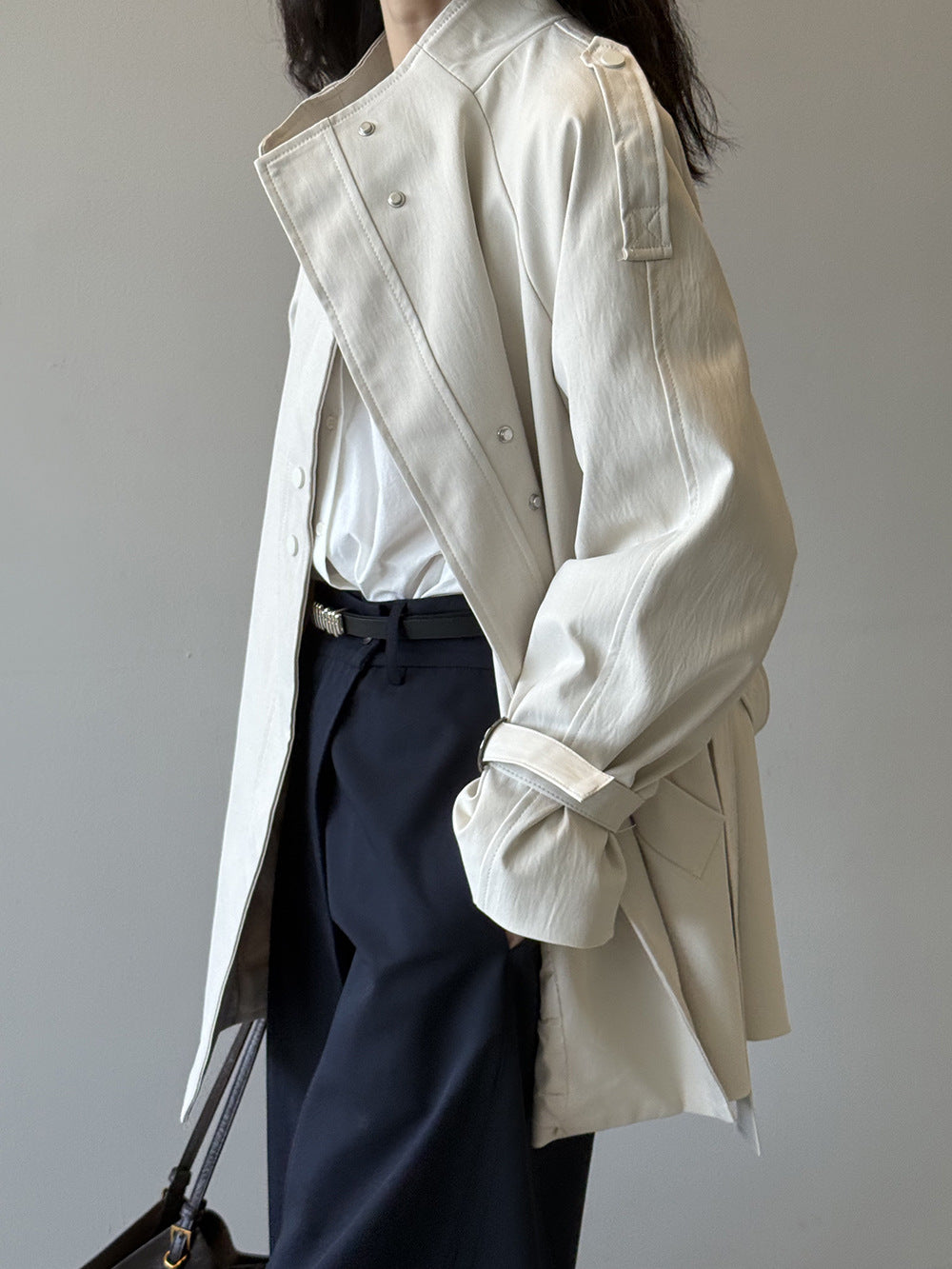 Stand Collar Trench Coat For Women Loose Casual Jacket
