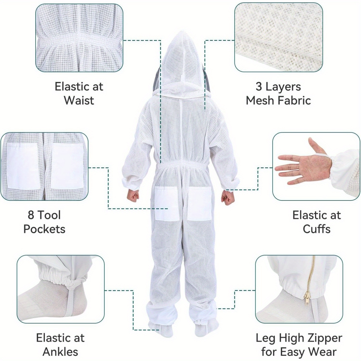 Beekeeping Suit Triple Layer Sting-Resistant Gloves 2 Veils S-3XL for Garden, Patio and Yard Use — image 11