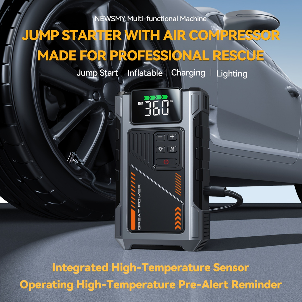 Jump Starter with Air Compressor 5000A Peak 150PSI Tire Inflator 5-in-1 Portable Car Battery Jump Pack for Garden, Patio and 