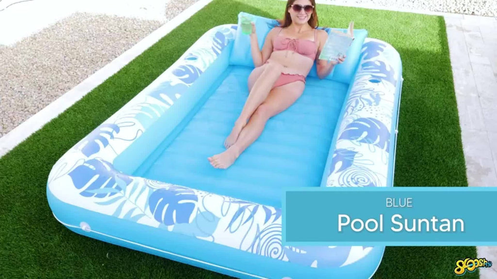 85 x 57-Inch Inflatable Pool Float Tanning Bed in Blue with Open Center, Ribbed Base and Raised Pillow — image 8