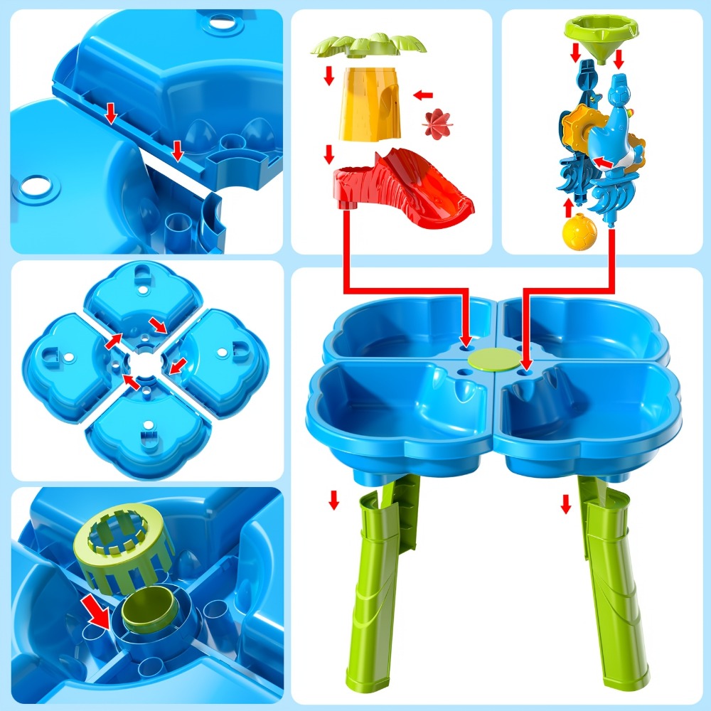 4-in-1 Sand & Water Table for Toddlers & Kids, Outdoor Sensory Play Sandbox Activity Table with Beach Toys — image 9