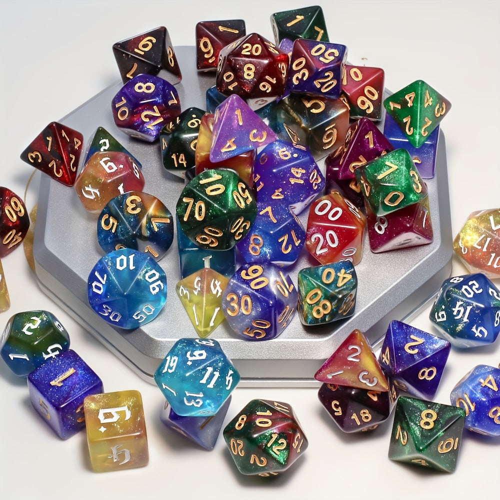 DnD Polyhedral Dice Set 84pcs – Starry Night Glitter Dice with Pouch & Tray for D&D RPG MTG Tabletop Games, Complete 12-Color