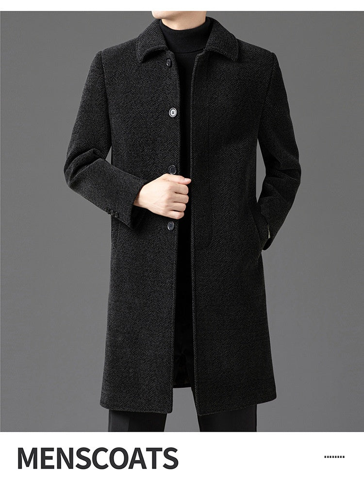 Temperament Lapel With Velvet Men's Woolen Coat