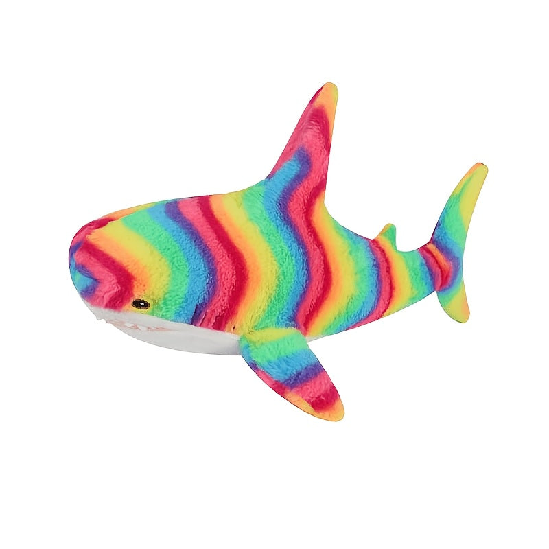 Stuffed Animal Rainbow Shark with Long Pillow Shape, Mixed Colors and Soft Plush Fabric for Room Decor — image 1