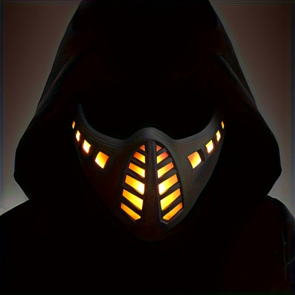 LED Commander Costume Mask with Amber Light Panels, Black Lower-Face Shell and Hood-Style Fabric Cover — image 4