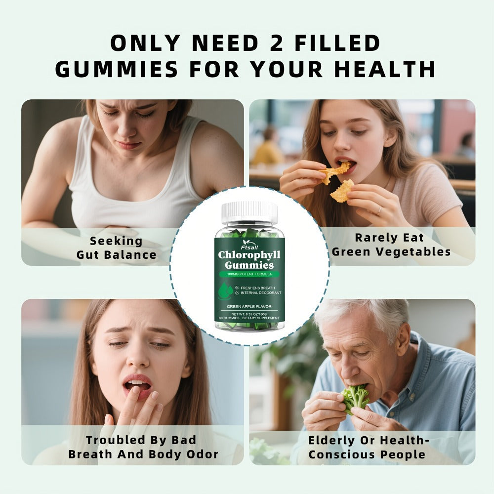 Chlorophyll Gummies 60 Count with Vitamin C D3 E B12 Zinc Irish Sea Moss Elderberry Echinacea & Apple Cider Vinegar — image 5