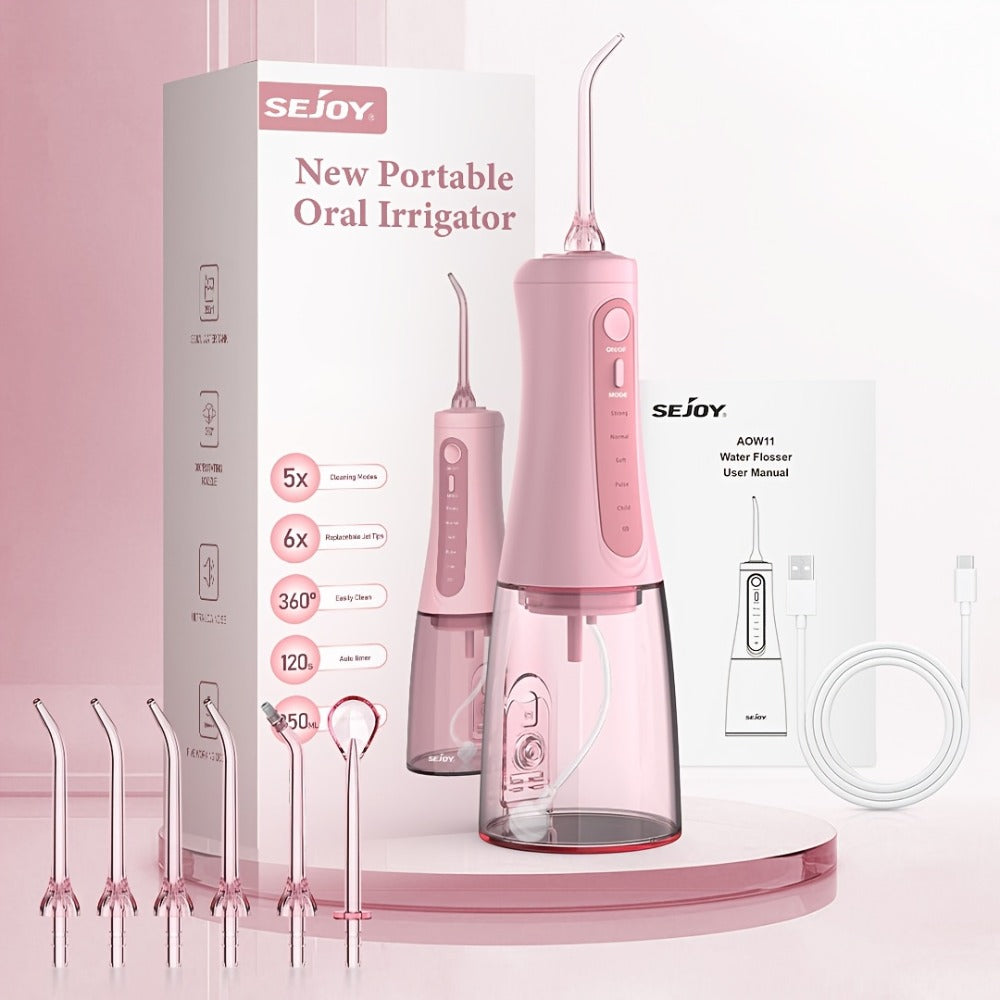 Water Flosser SEJOY AOW11 Cordless Oral Irrigator with 350ml Tank, Five Modes, Six Tips, USB-C Charging and IPX7 Rating — ima