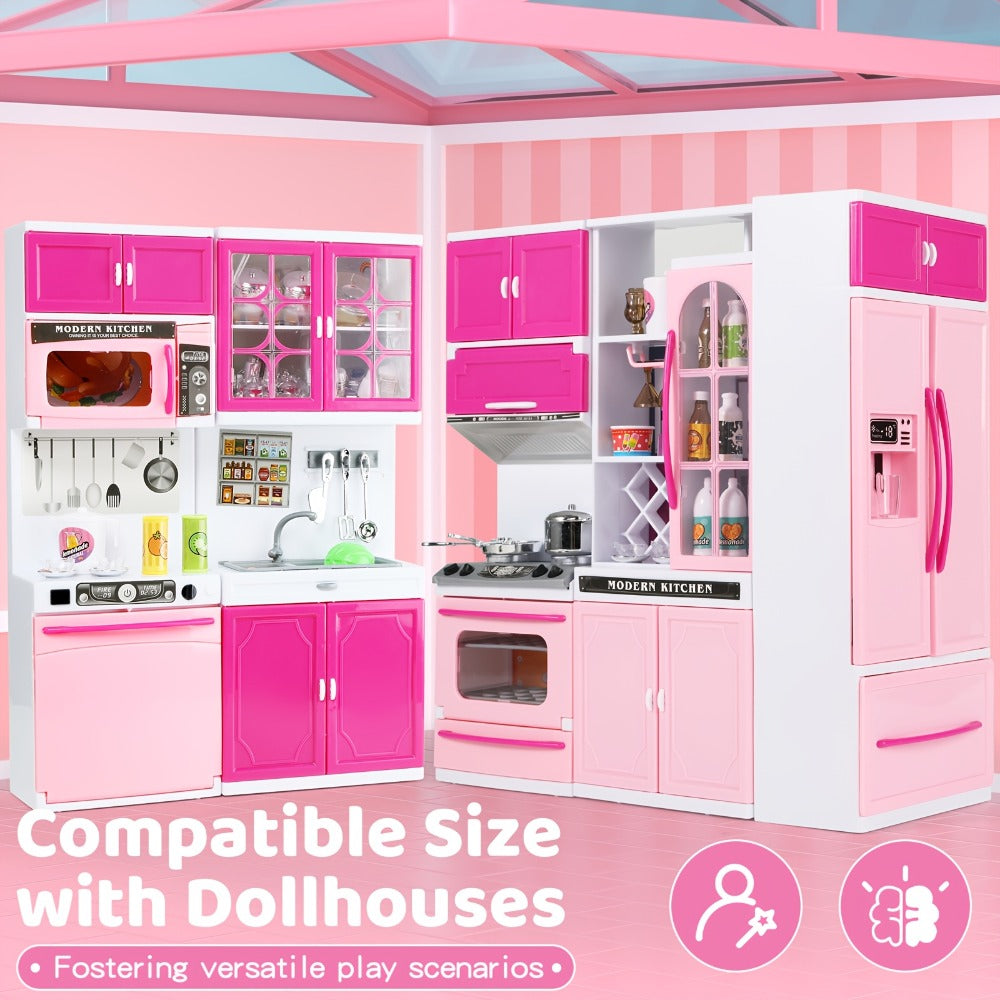 64-Piece Pink Pretend Kitchen Play Set with Light and Sound Features in a 58 x 42.5cm Mini Format — image 4