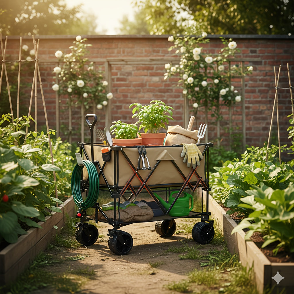 Folding Wagon Cart Double Decker 400L Collapsible Outdoor Utility Cart 54in Extended Shelf Wheels — image 6