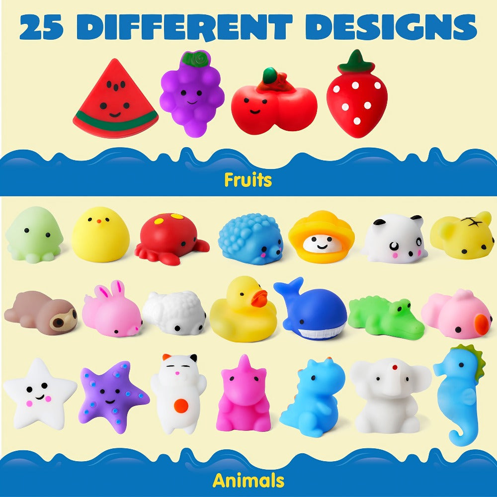25-Piece Mini Mochi-Style Squishy Toy Set with Assorted Animal and Fruit Shapes from 1 to 1.38 Inches — image 5