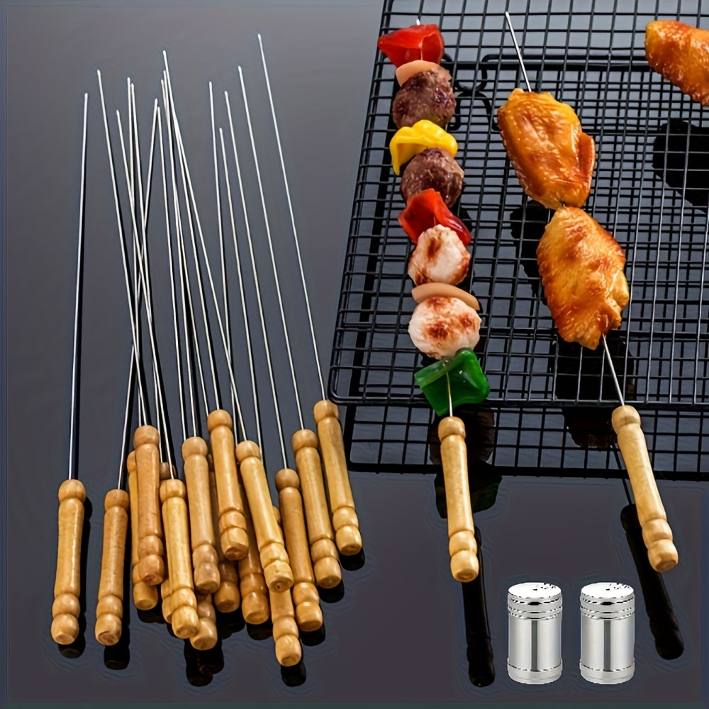 BBQ Skewers Stainless Steel 18 Piece Set Reusable Flat Metal Grill Skewers Anti-Spin for Kebab, for Grilling, Camping and Out