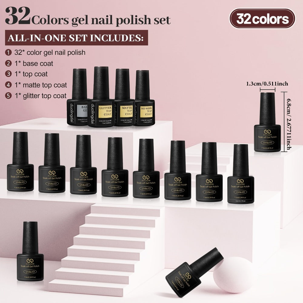 Gel Nail Polish 36-Piece Kit with 32 Colors, Base Coat and Three Top Coat Finishes for Home and Salon Use — image 10