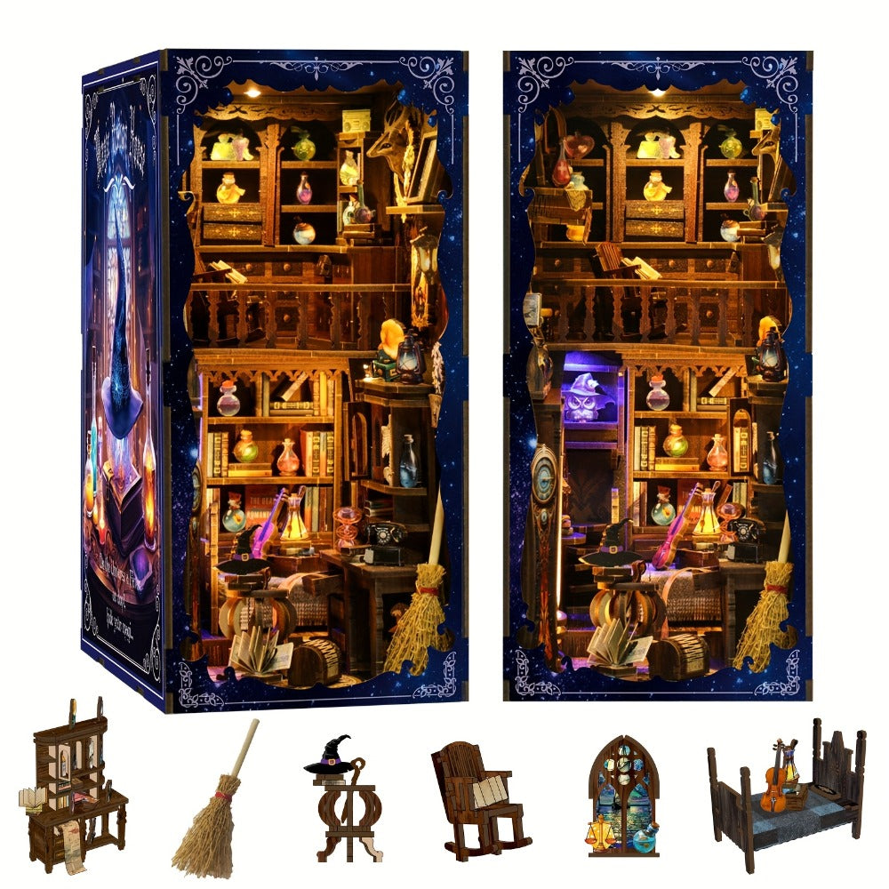 Magic House Book Nook Kit with 388-Piece Library and Potion-Room Scene, Touch Light and Clear Front Panel — image 2