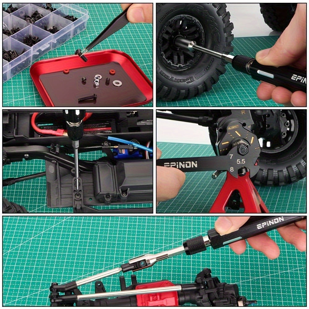 RC Car Maintenance Stand Tool Kit EPINON 360° Rotating Work Stand 520PCS Screw Set Aluminum Screwdriver Bits Compatible with 