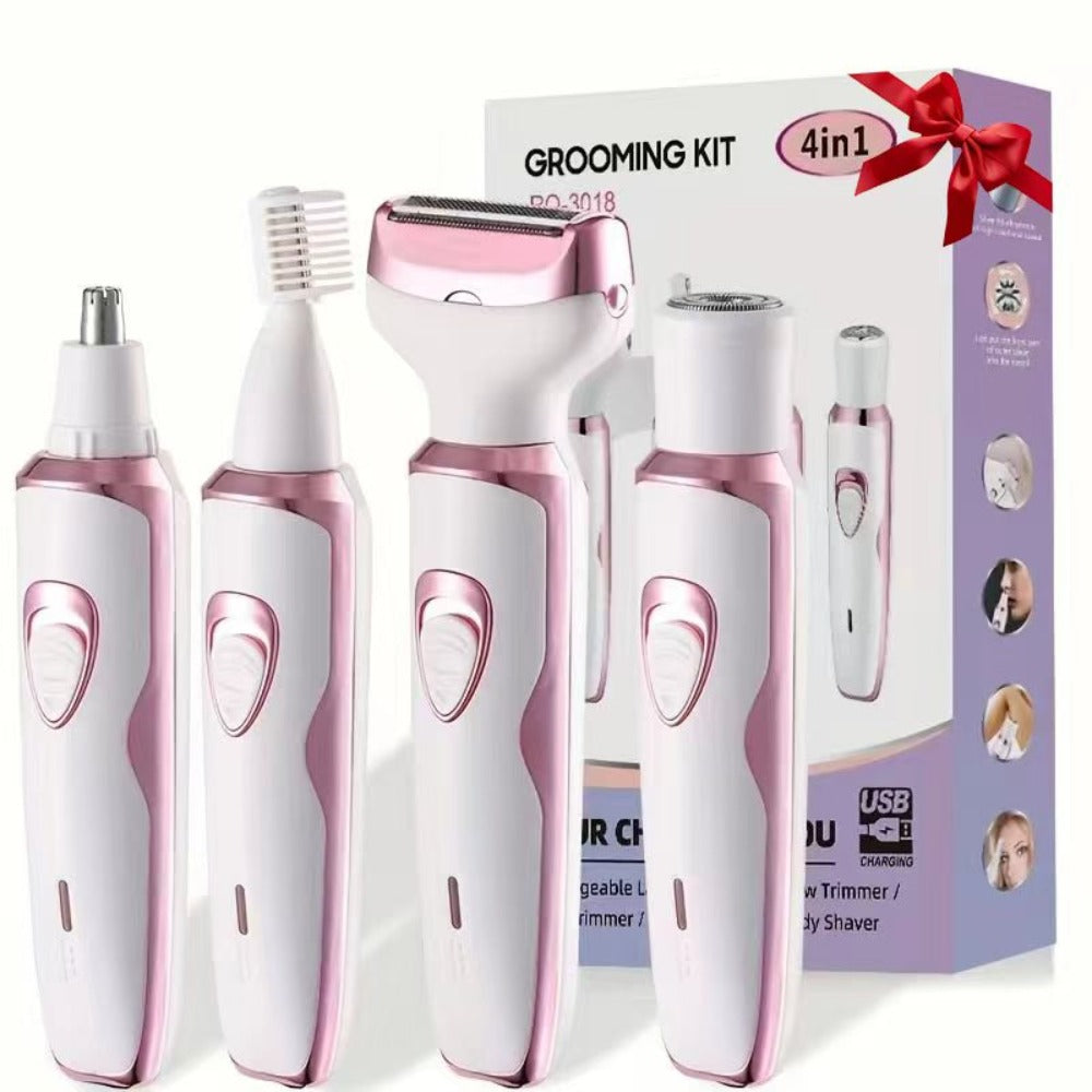 Rechargeable Facial Hair Remover Set for Women with Pink and Purple Multi Tool Options for Grooming — image 1