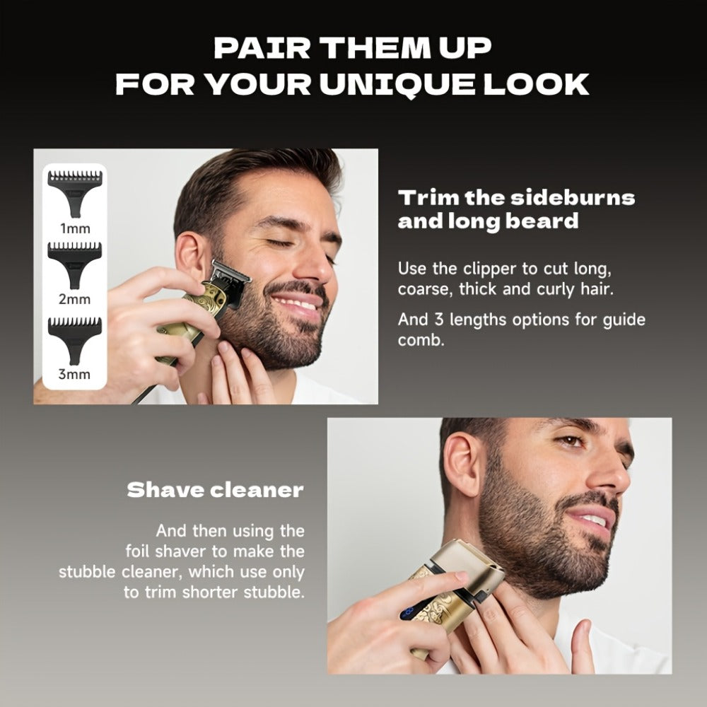 Cordless Electric Foil Shaver Grooming Kit for Men with Barber Shears Beard Mustache Trimmer Bald Head Razor Haircutting Set 