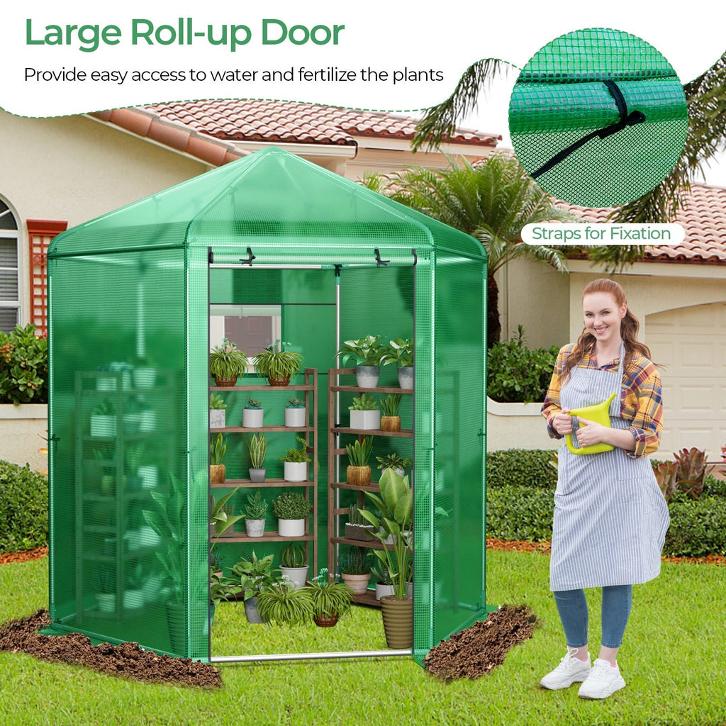85 x 72 x 90-Inch Walk-In Greenhouse with Green Grid Cover, Roll-Up Door, Mesh Window and Six Ground Stakes — image 2