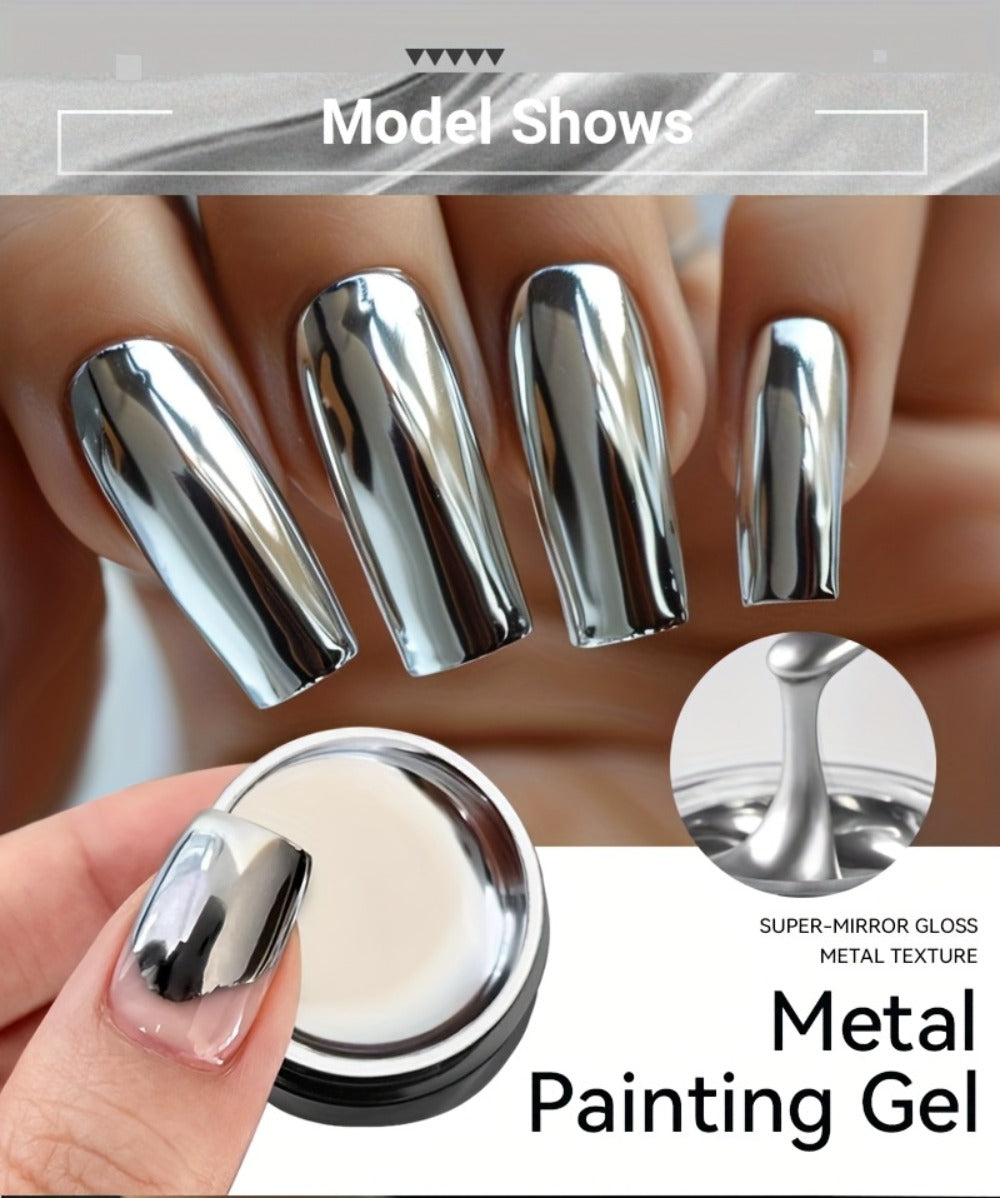 Metallic Silver Nail Art Painting Gel in 7ml LILYCUTE Jar with Fine Detail Brush for Lines and Floral Patterns — image 13