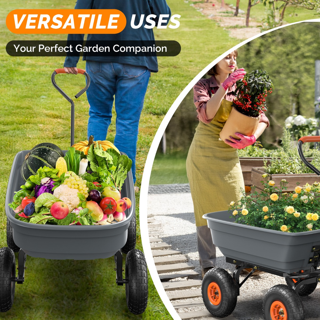 Garden Cart Dump Wagon, 4-Wheel Poly Cargo Cart with 2-in-1 Handle for Garden, Farm, Lawn and Yard Hauling — image 9