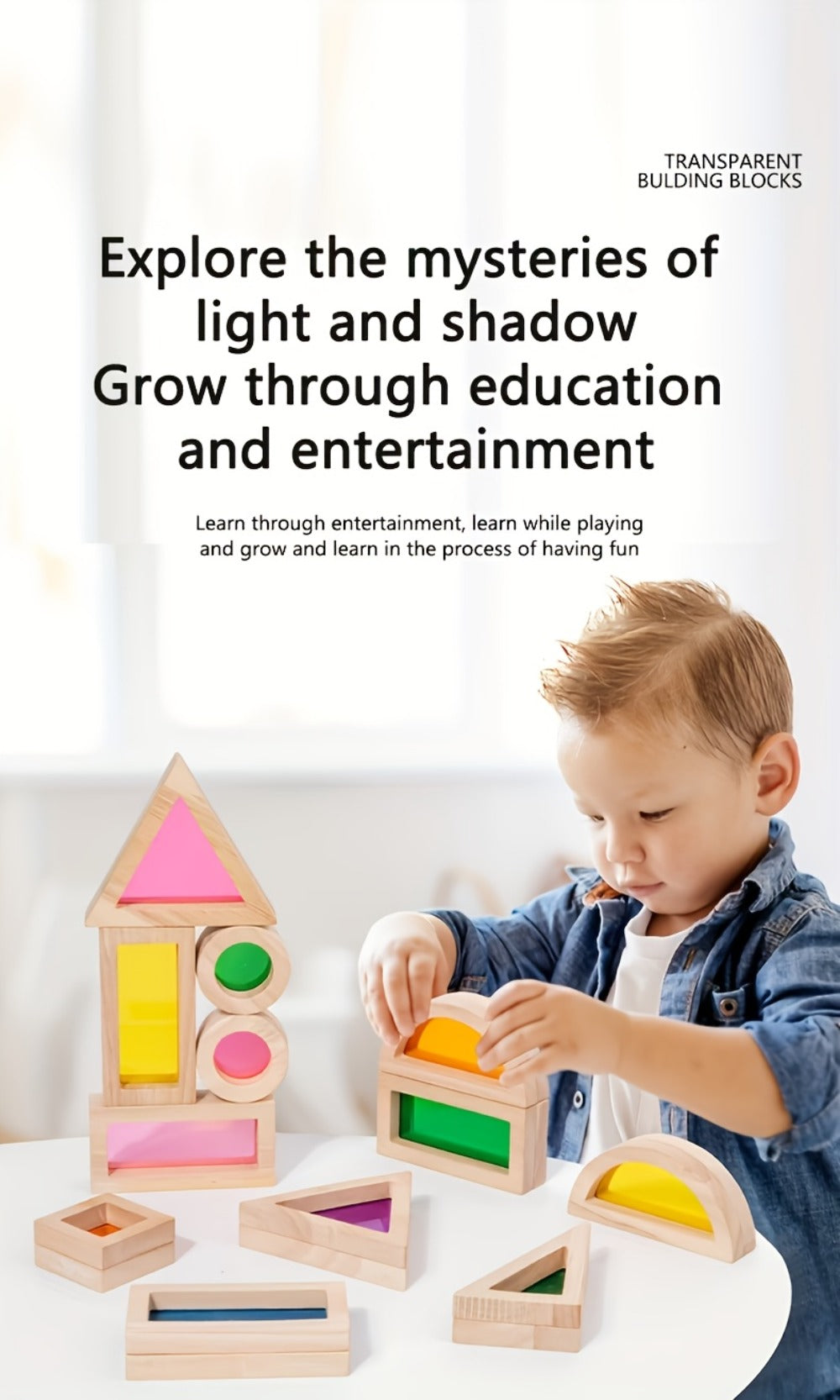 Building Block Set Translucent Acrylic Geometric Shapes with Colorful Triangle, Circle, Arch and Window Pieces — image 13