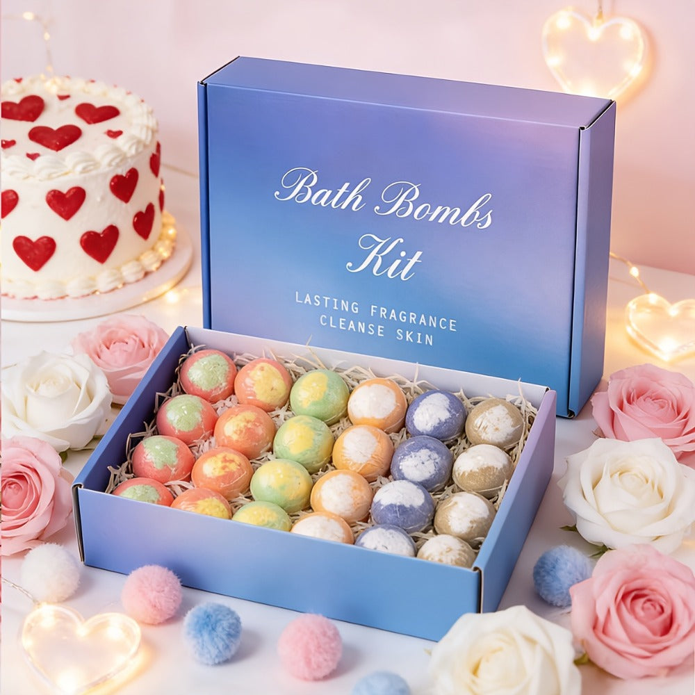 Bath Bombs, 24-Piece Essential Oil Gift Set with 20g Round Fizzers, Assorted Colors and Fragrance Styles — image 9