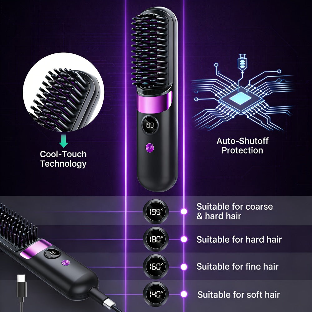 Ionic Hair Straightener Brush USB-C Rechargeable 3-in-1 Straightener Curler Styler, Adjustable Temperature — image 9