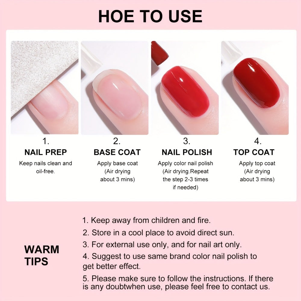 Nail Base Coat and Top Coat Kit – High Gloss Long-Lasting Air Dry Non-Gel Nail Care Set with Nutrient Oil & Drying Agent — im