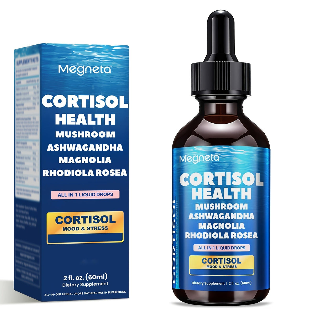Cortisol Balance Liquid Drops for Stress & Cortisol Belly, KSM-66 Ashwagandha, Magnesium Glycinate & L-Theanine Sublingual Su
