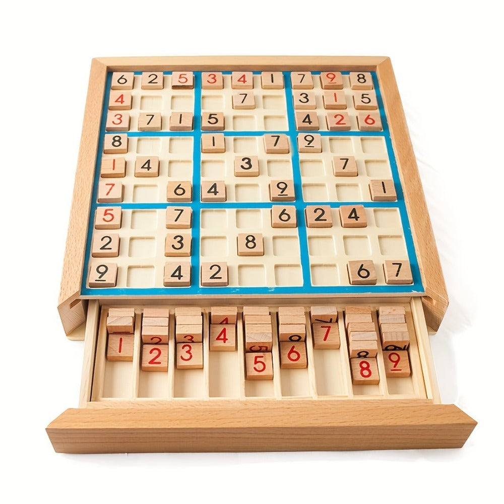 Wooden Sudoku Board Game for Kids & Adults, Logic Brain Teaser Puzzle with Challenge Cards, Number Thinking Educational Famil